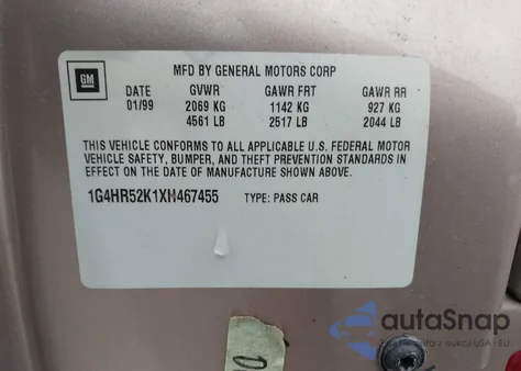 1999 Buick Lesabre Limited из США, поврежденный, VIN 1G4HR52K1XH467455